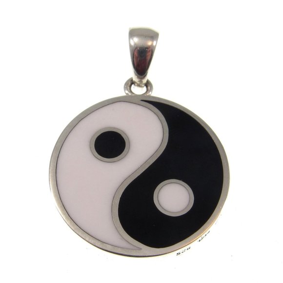 Handcrafted Solid 925 Sterling Silver Yin Yang & Pentacle Reversable Pendant - Picture 1 of 5
